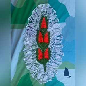 Handmade crochet tablecloth.